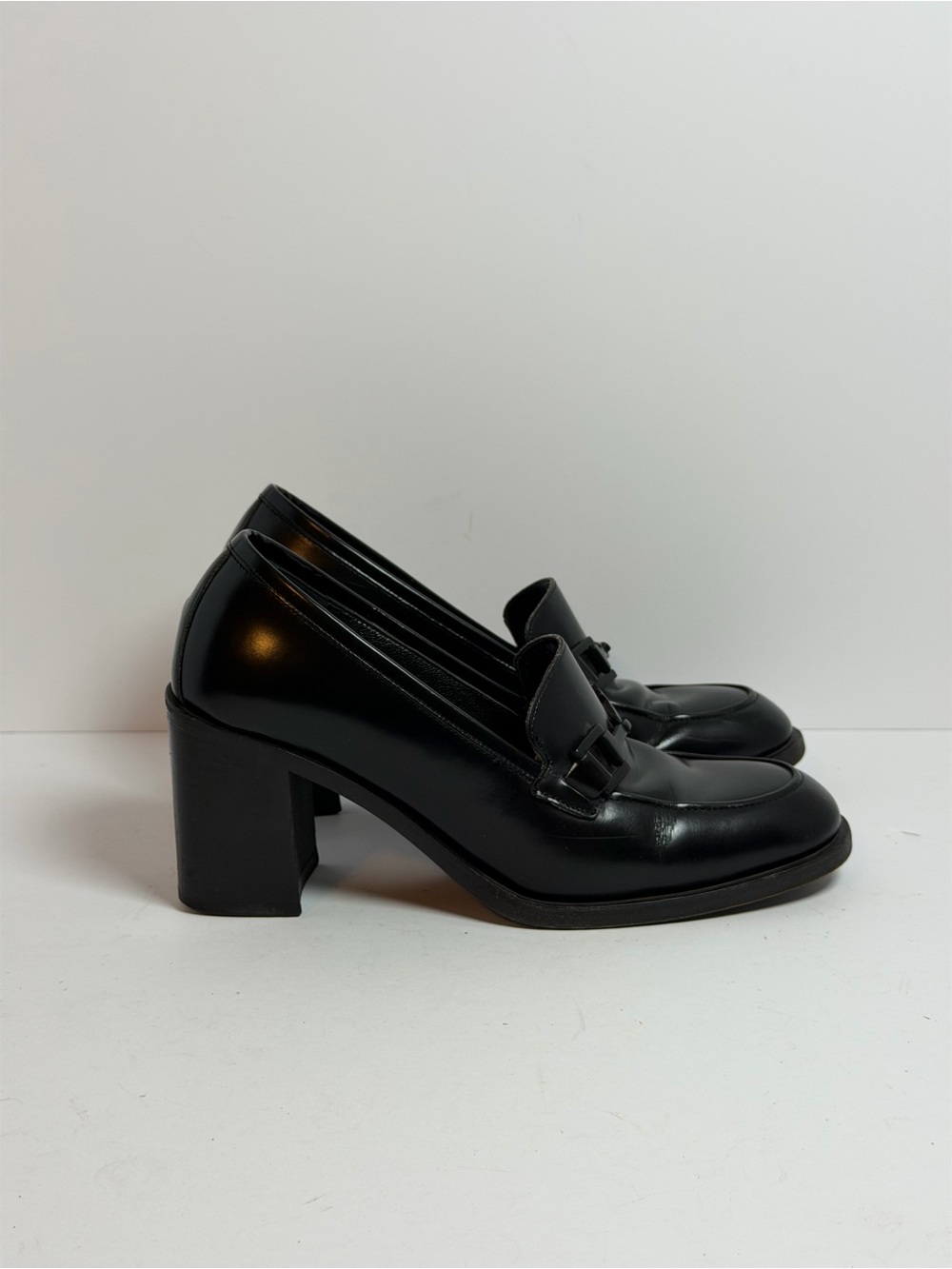 Gucci Horsebit Black Leather Loafers Pumps Chunky Block Heel Size 5